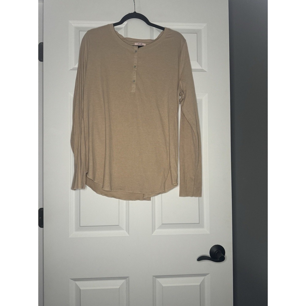 Ps Love Long Sleeve Ribbed Henley Round Hem Top Tan  Xl